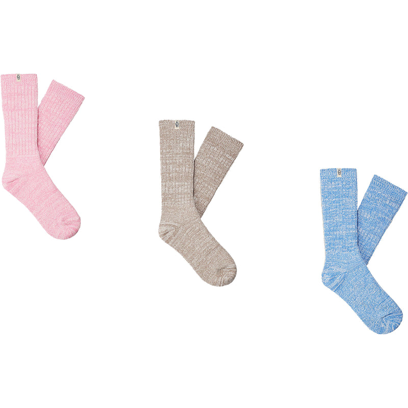 Women's UGG Rib Knit Slouchy Crew Socks 3 Pack Pink Meadow/Granite/Blue
