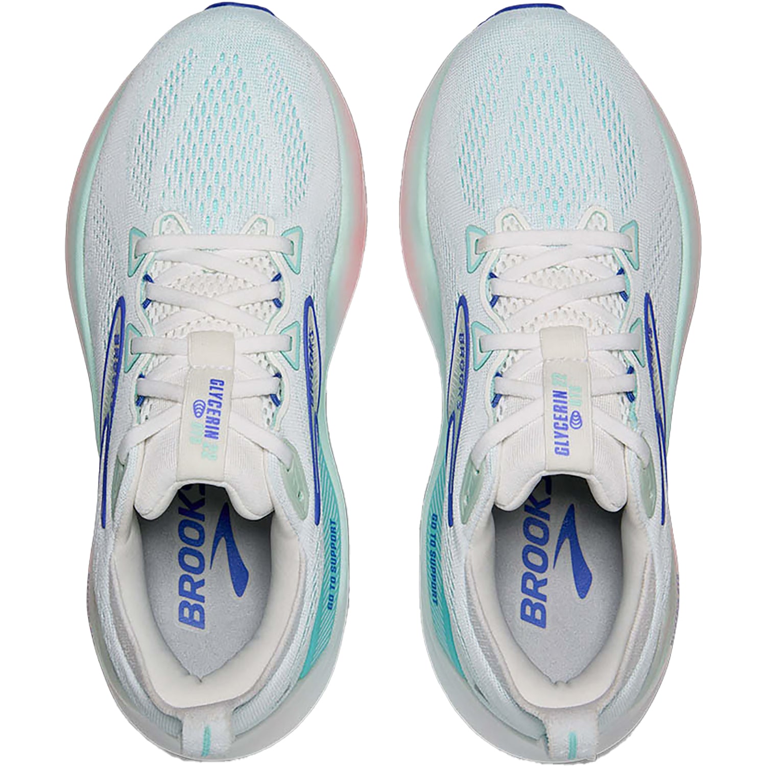 Womens Brooks Women's Brooks Glycerin GTS 22 White/Limpet Shell/Amparo Blue Mesh (Neutral Support) (Stability Support) White/Limpet Shell/Amparo Blue Mesh