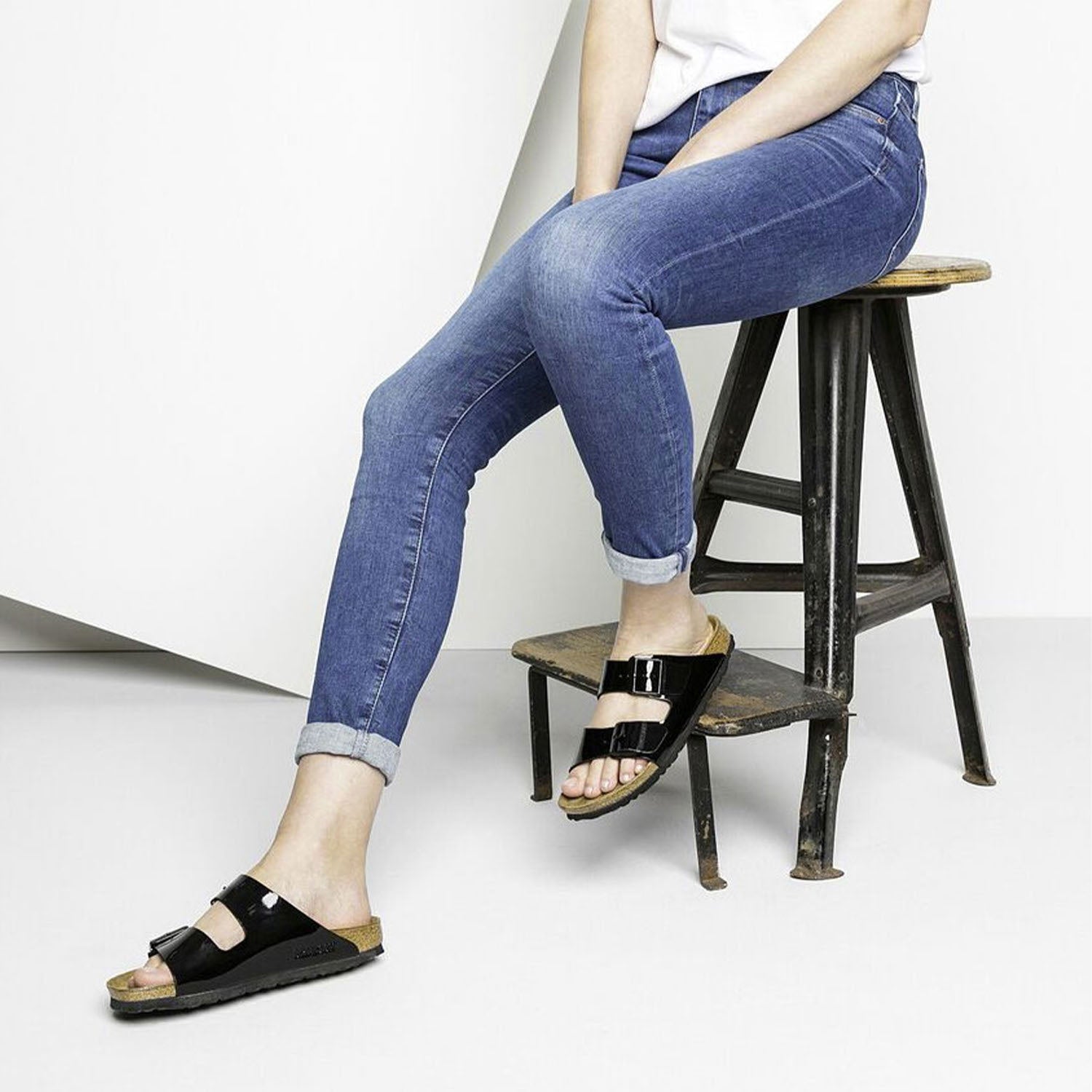 Womens Birkenstock Women's Birkenstock Arizona Black Patent Birko-Flor Black Patent Birko-Flor