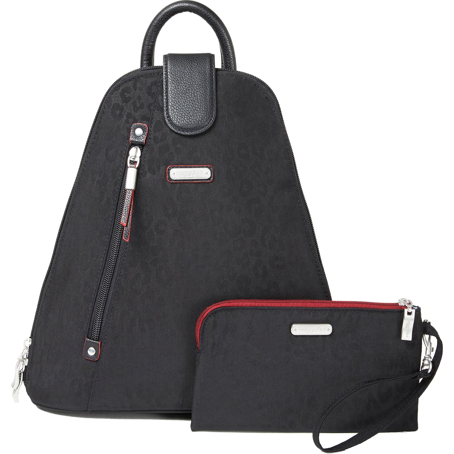 Womens Baggallini Baggallini Metro Backpack With RFID Phone Wristlet Black Cheetah Nylon Black Cheetah Nylon