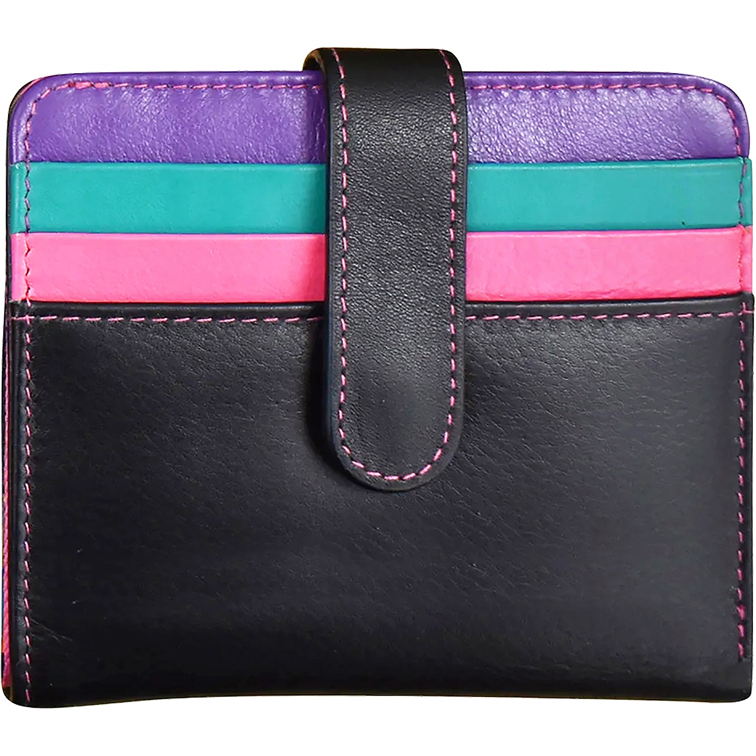 Womens Ili new york ili New York Bi-Fold Credit Card Wallet Black Brights Leather Black Brights Leather