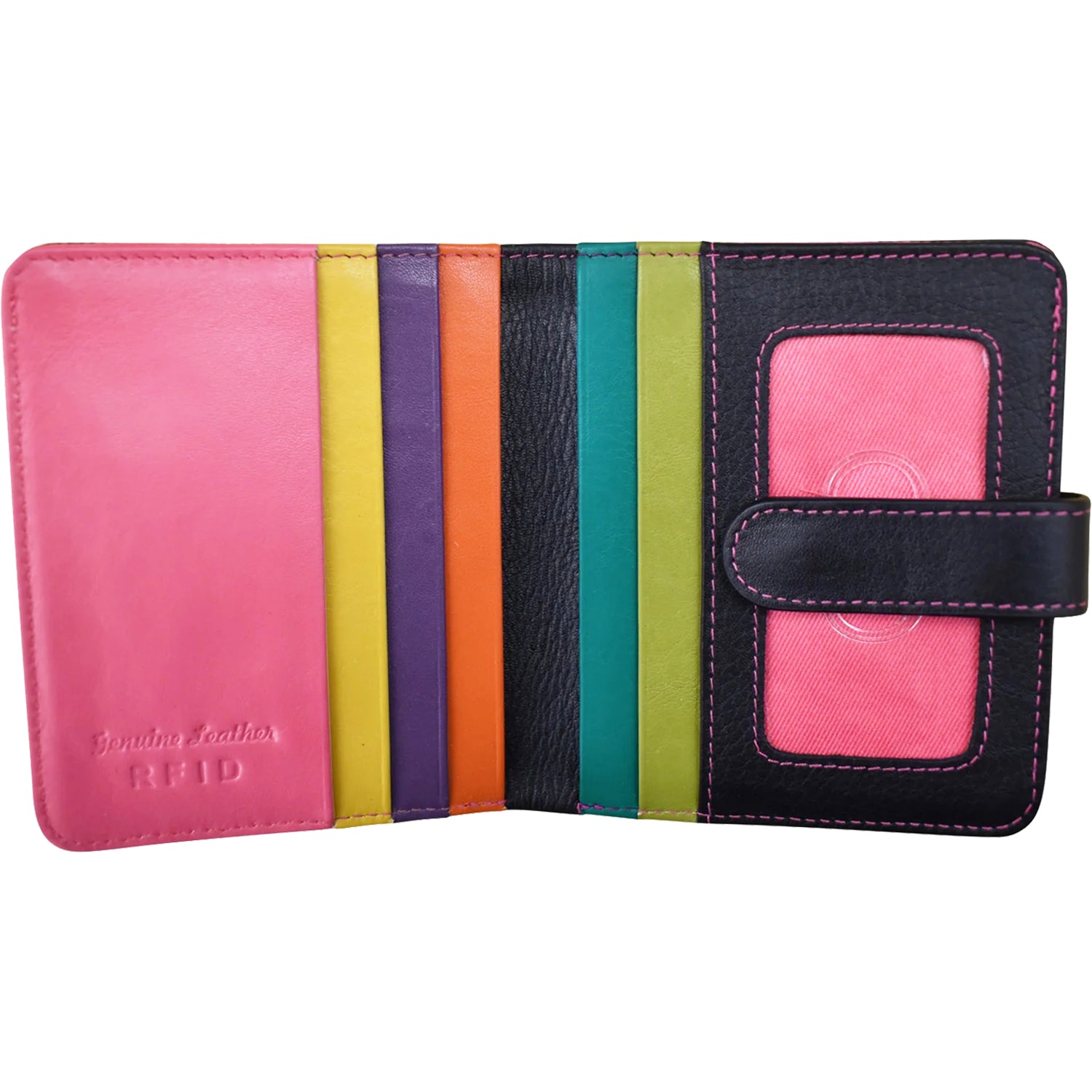 Womens Ili new york ili New York Bi-Fold Credit Card Wallet Black Brights Leather Black Brights Leather