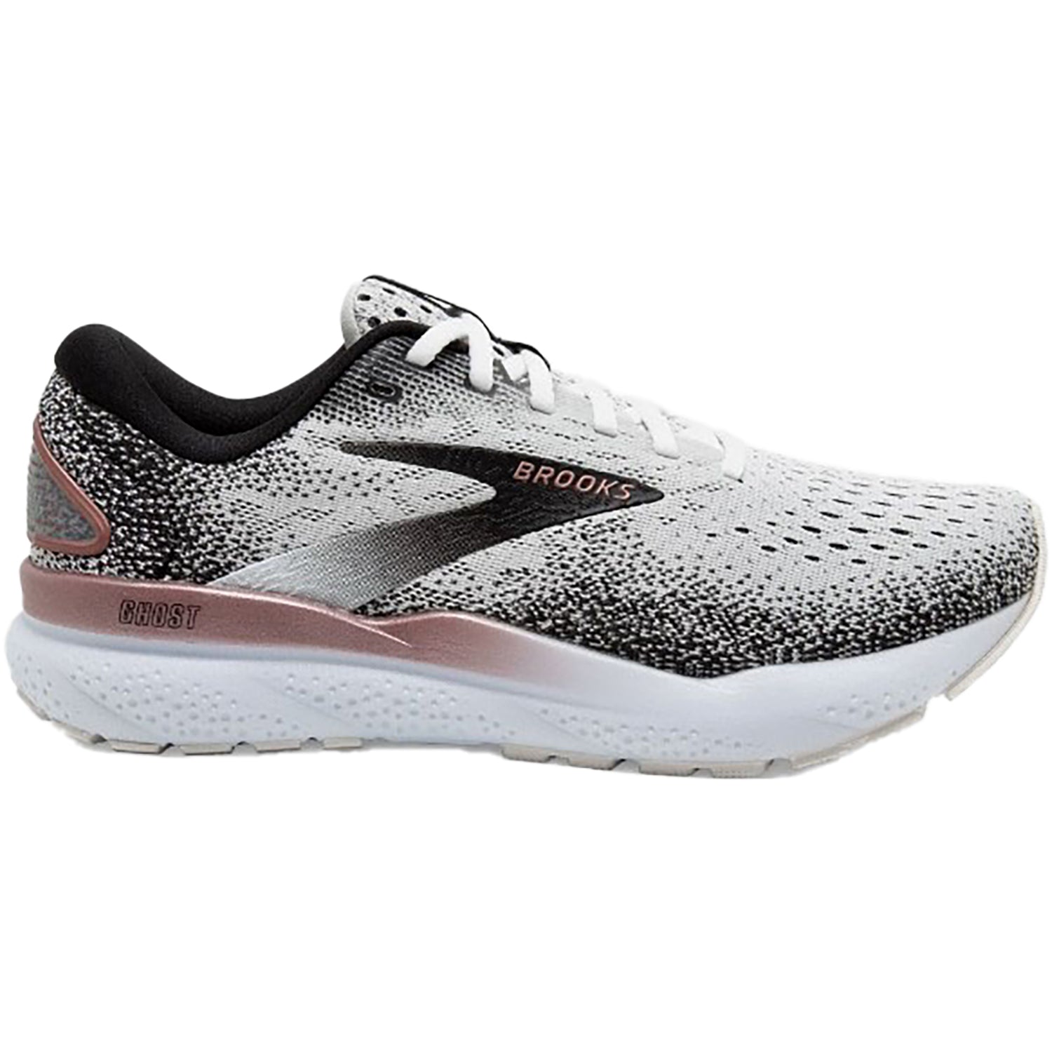 Womens Brooks Women's Brooks Ghost 16 White/Black/Rose Gold Mesh (Neutral Support) White/Black/Rose Gold Mesh