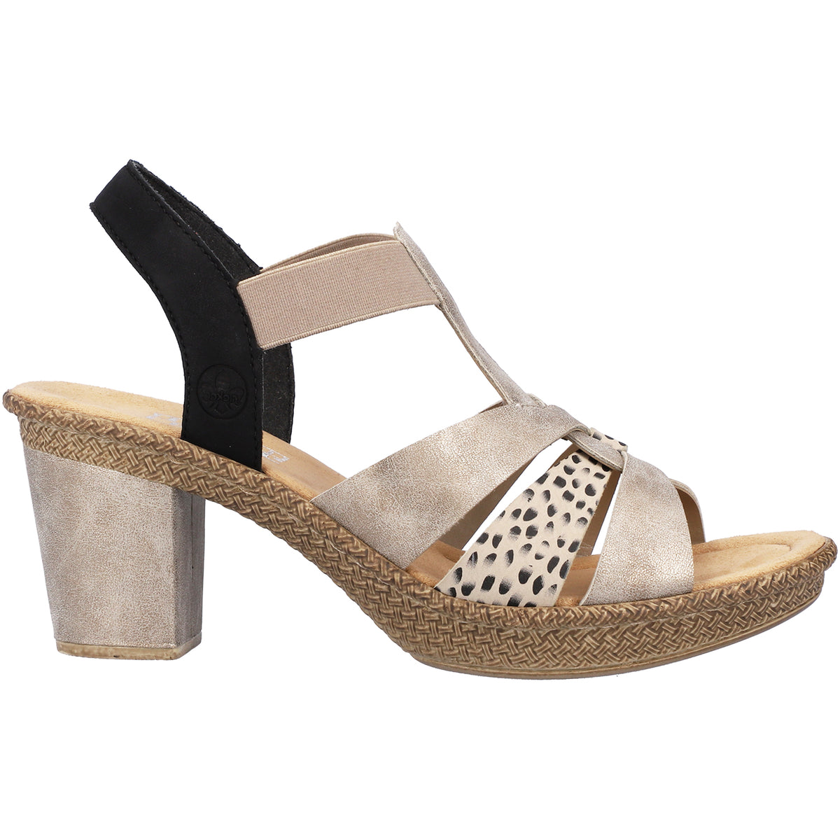 ハンドピュレナ Rieker 665K3-60 Rabea K3 Women's High Heel Sandals Beige/Black
