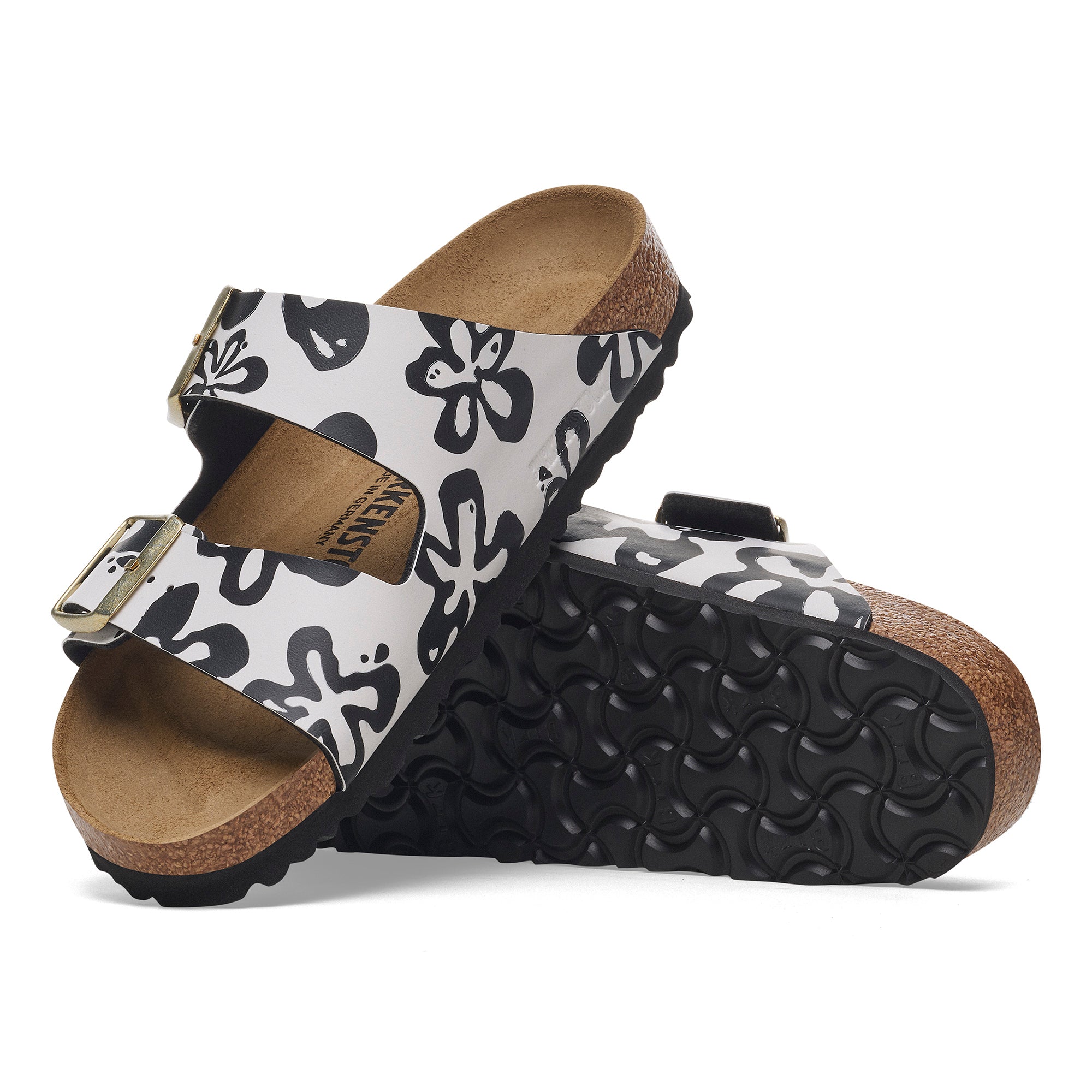 Womens Birkenstock Women's Arizona Blooms White/Black Birko-Flor Blooms White/Black
