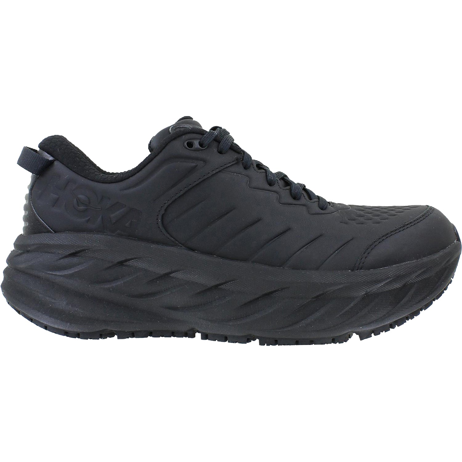 Womens Hoka one one Women's Hoka Bondi SR Black Leather (Neutral Support) Black Leather