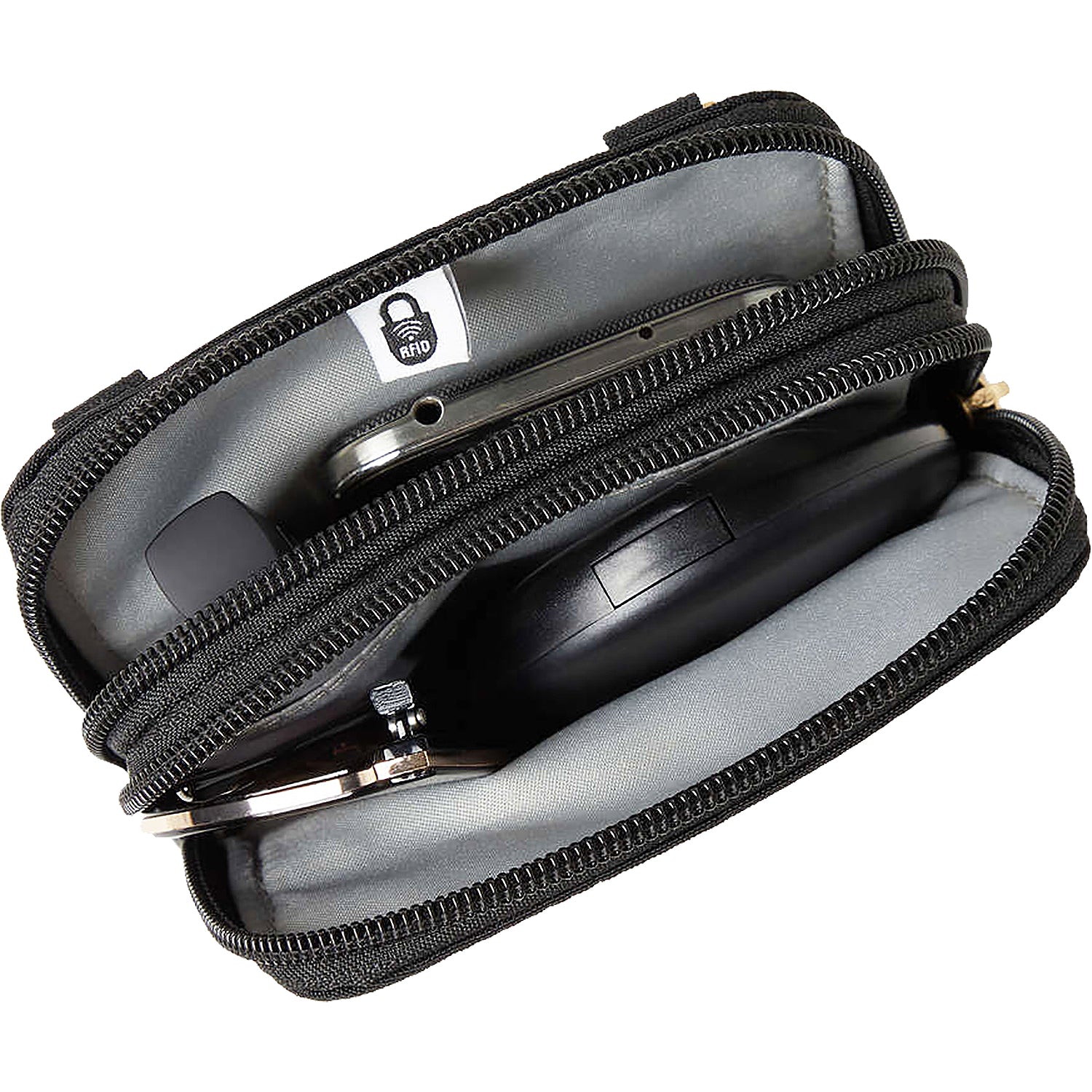 Womens Baggallini Baggallini Take Two RFID Bryant Crossbody Black/Gold Nylon Black/Gold Nylon
