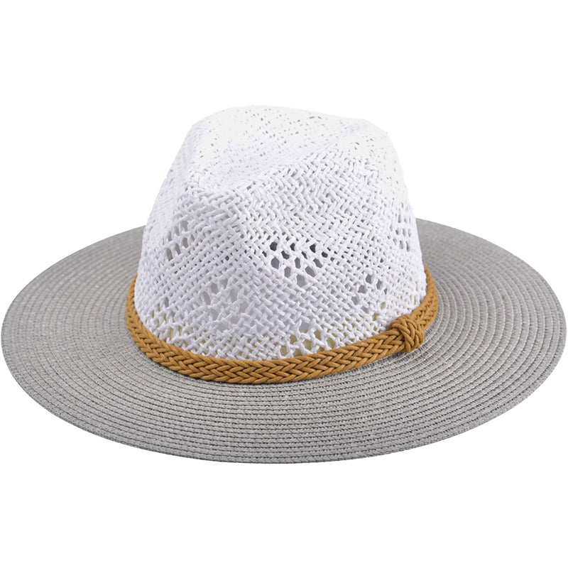 Women's Jen & Co. Blanche Two-Tone Straw Hat White/Grey Synthetic