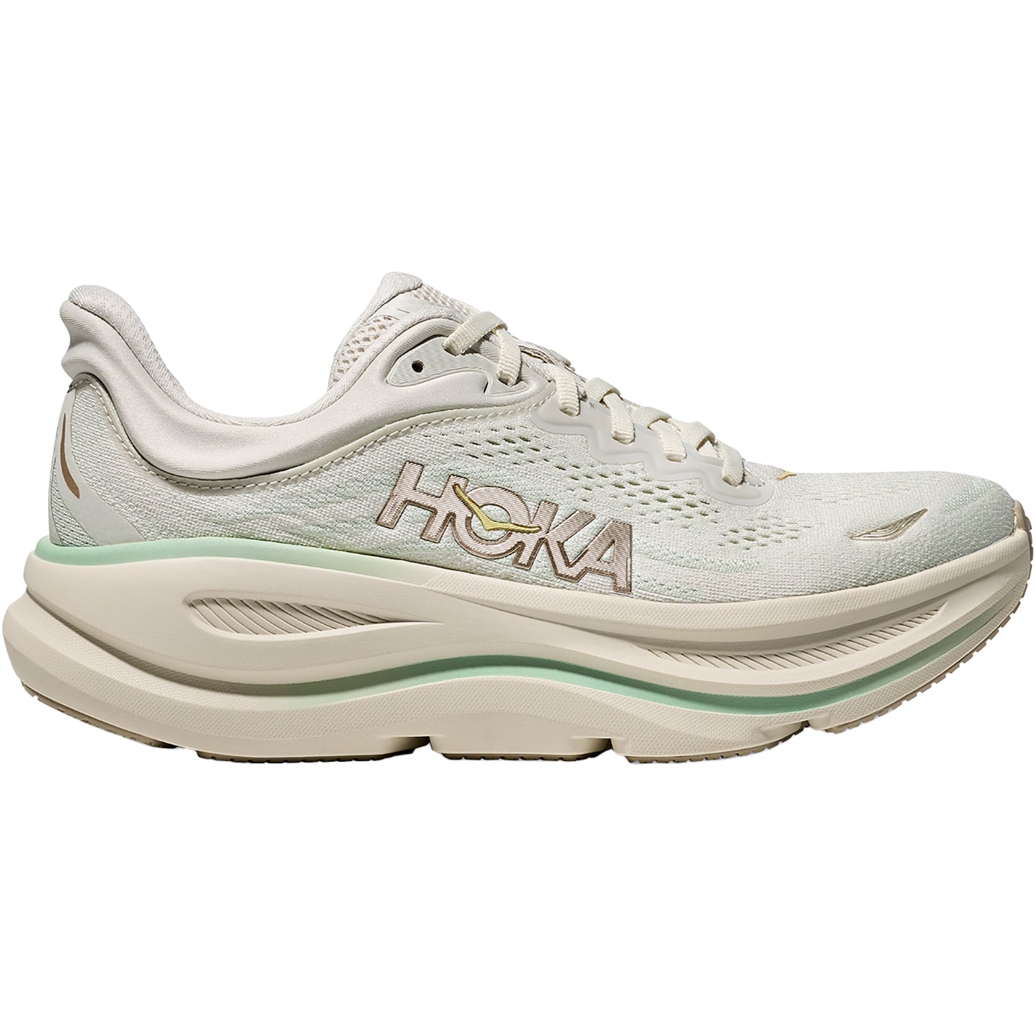 Womens Hoka one one Women's Bondi 9 Truffle Salt/Sea Glass (Neutral Support) Truffle Salt/Sea Glass