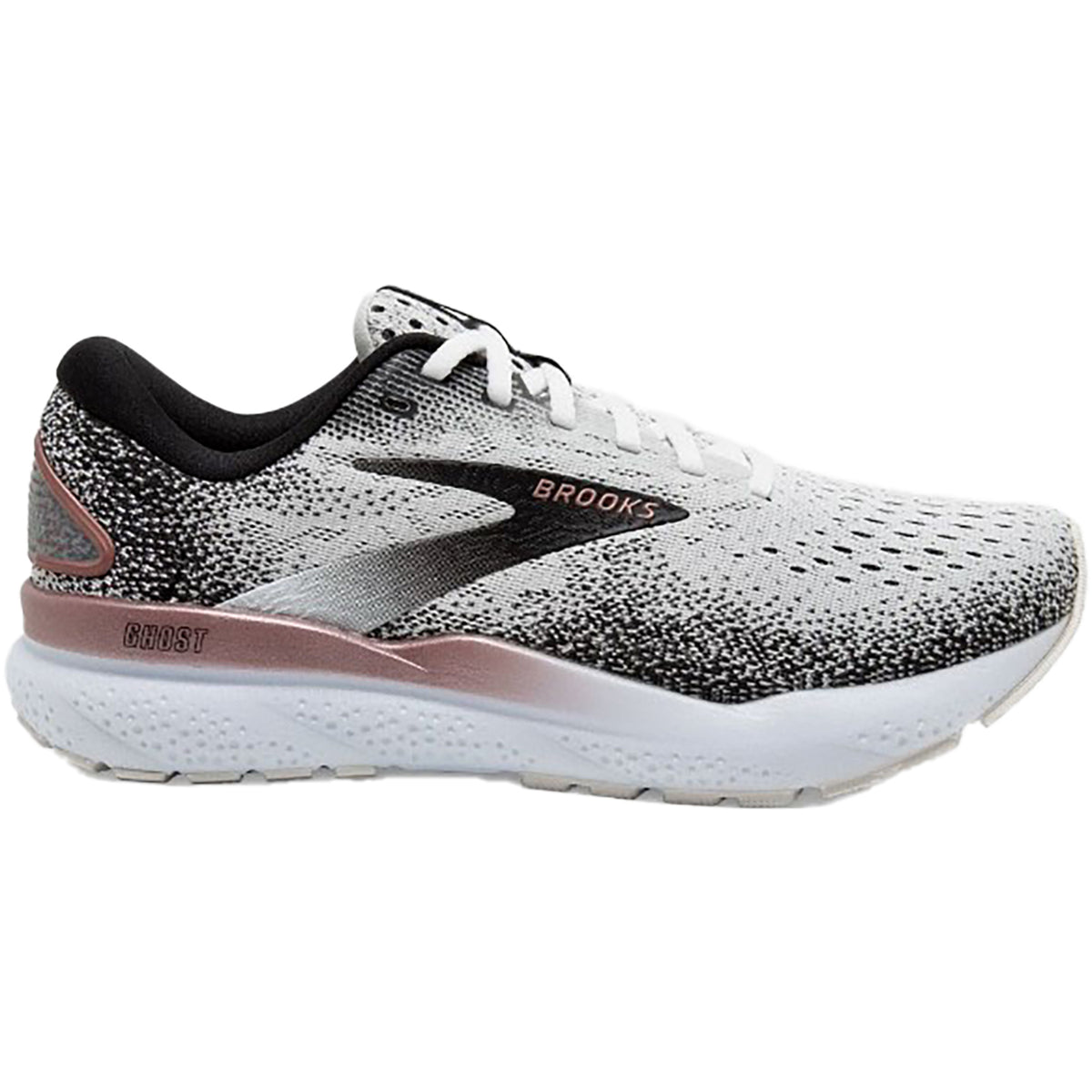 Women's Brooks Ghost 16 White/Black/Rose Gold Mesh Footwear etc.