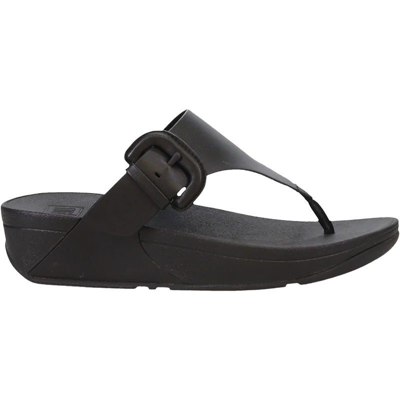 Women's Fit Flop Lulu Covered Buckle-Raw Toe-Thong Black Leather