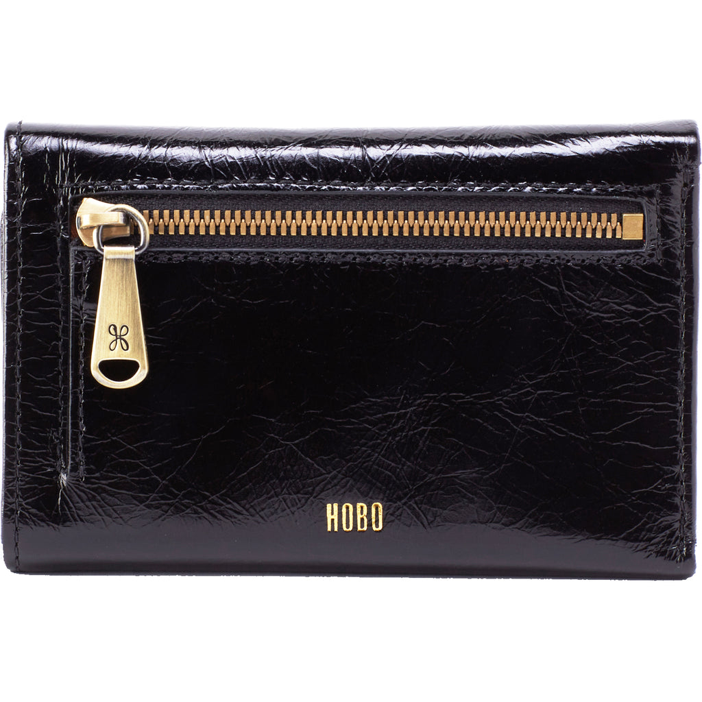 Womens Hobo international Women's Hobo Jill Trifold Wallet Black Vintage Hide Leather Black Vintage Hide Leather