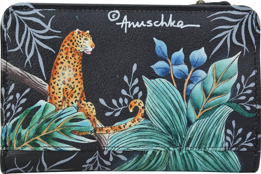Womens Anuschka Women's Anuschka Two Fold Small Wallet Jungle Queen Leather Jungle Queen Leather