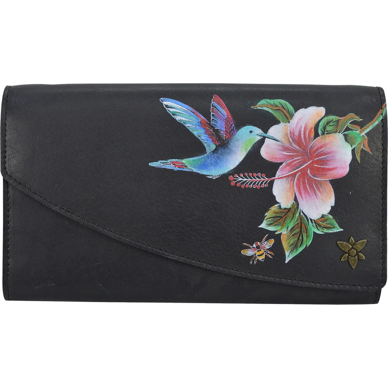Women's Anuschka Accordion Flap Wallet Hummingbird Black Leather