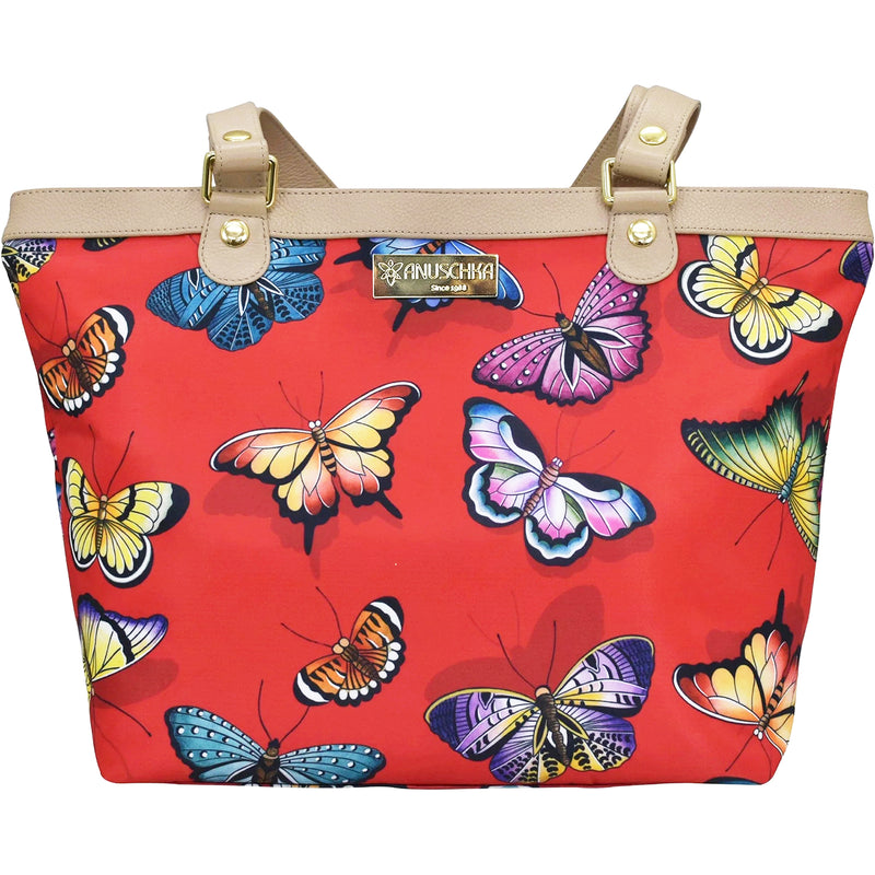 Women's Anuschka Zip Top City Tote Butterfly Heaven Ruby Fabric/Leather