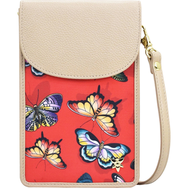 Women's Anuschka Cell Phone Crossbody Butterfly Heaven Ruby Fabric/Leather