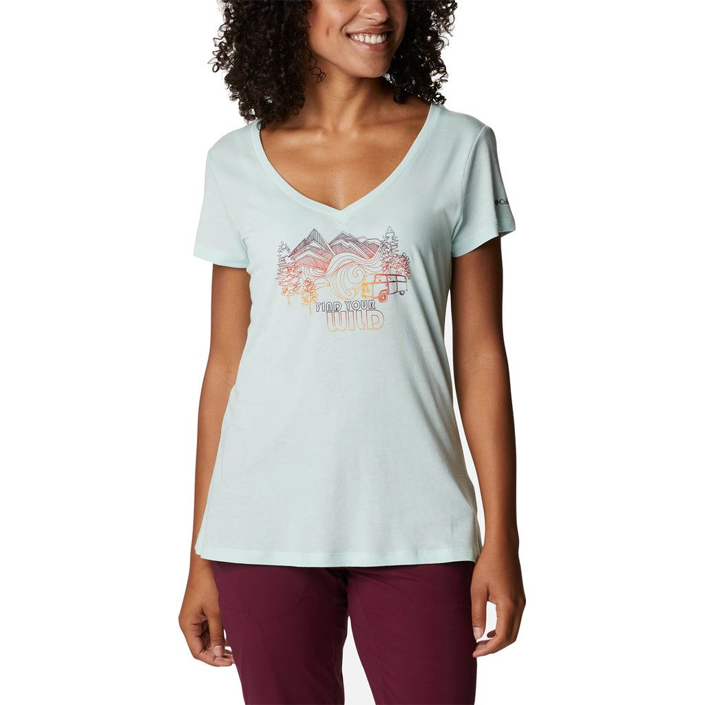 Womens Columbia Women's Columbia Daisy Days II V-Neck Tee Icy Morn Heather/Find Your Wild Icy Morn Heather/Find Your Wild