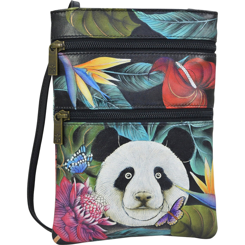 Women's Anuschka Mini Double Zip Travel Crossbody Happy Panda Leather