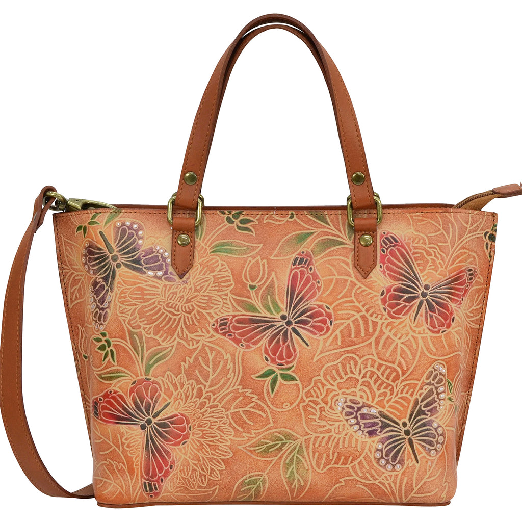 Womens Anuschka Women's Anuschka Medium Tote Tooled Butterfly Multi Leather Tooled Butterfly Multi Leather