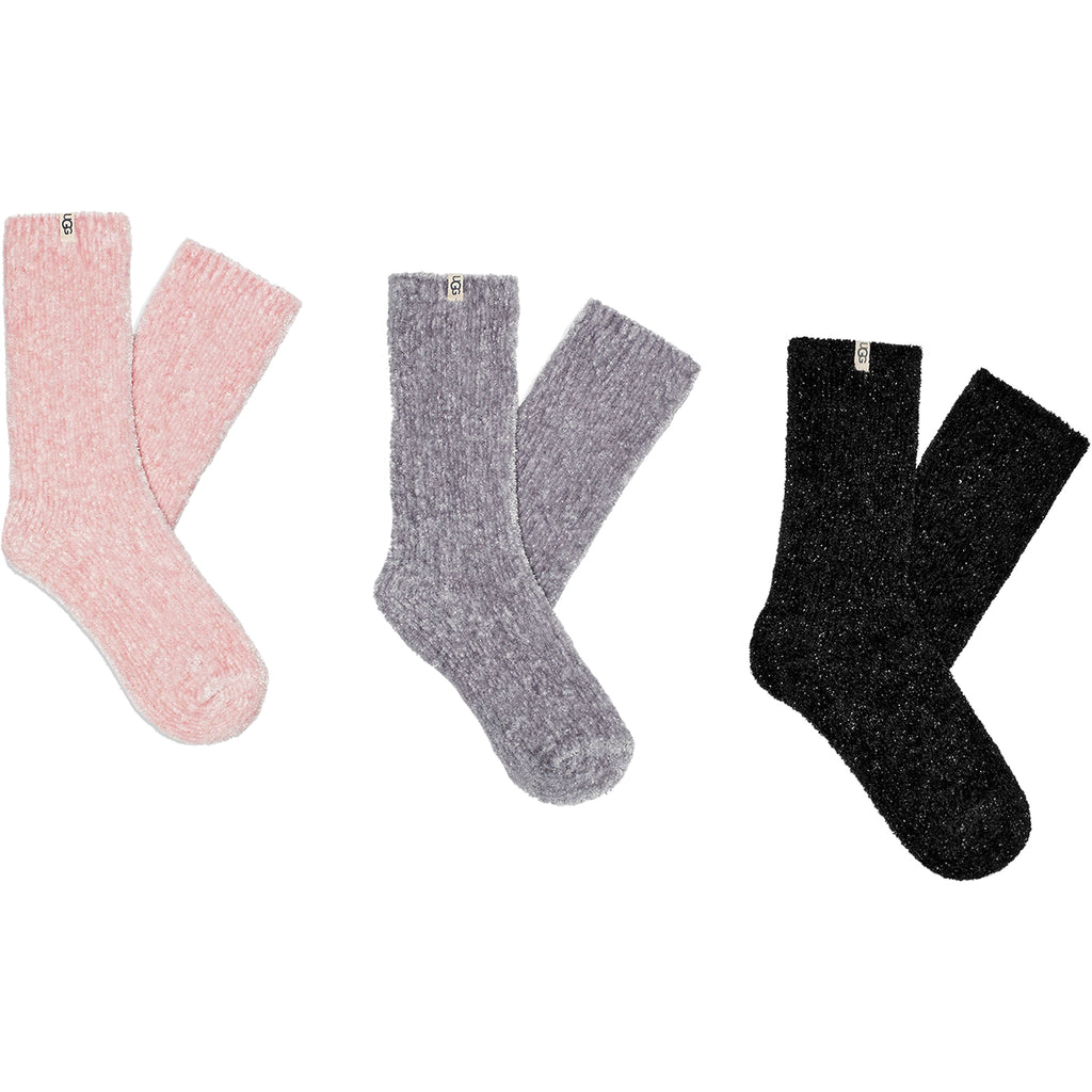 Womens Ugg Women's UGG Leda Sparkle Socks 3 Pair Pack Ice Pink/Black/Grey Ice Pink/Black/Grey