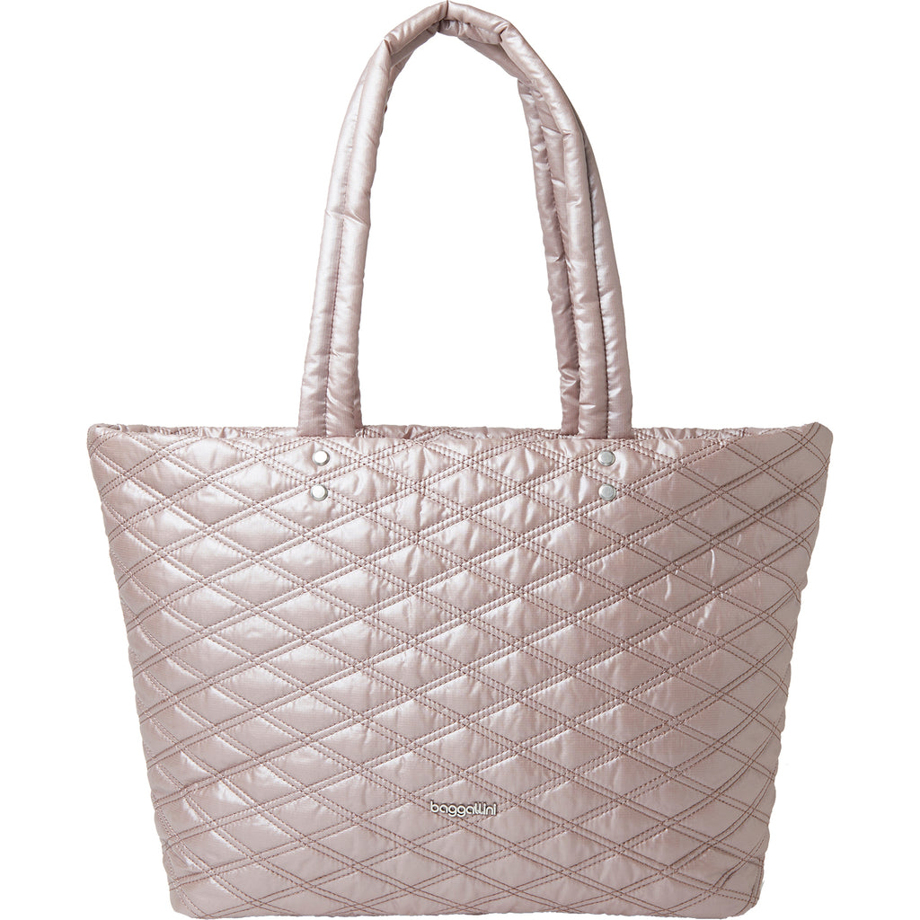 Womens Baggallini Women's Baggallini Quilted Tote Rose Metallic Nylon Rose Metallic Nylon