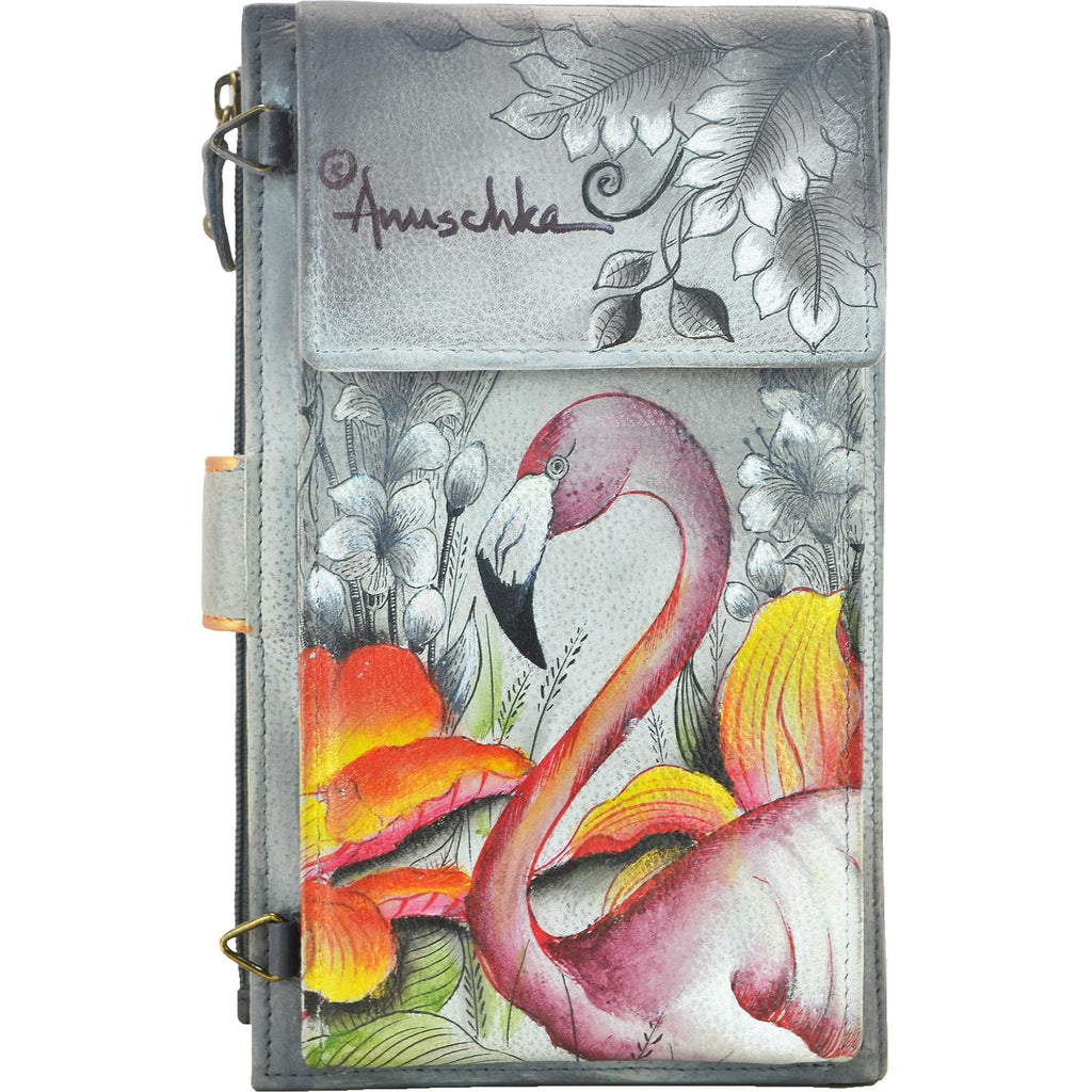 Womens Anuschka Women's Anuschka Large Smartphone Case And Wallet Flamboyant Flamingos Leather Flamboyant Flamingos Leather