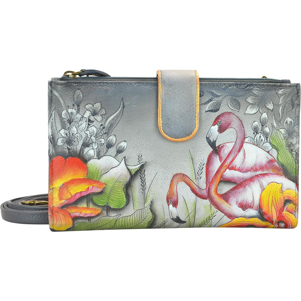 Womens Anuschka Women's Anuschka Large Smartphone Case And Wallet Flamboyant Flamingos Leather Flamboyant Flamingos Leather