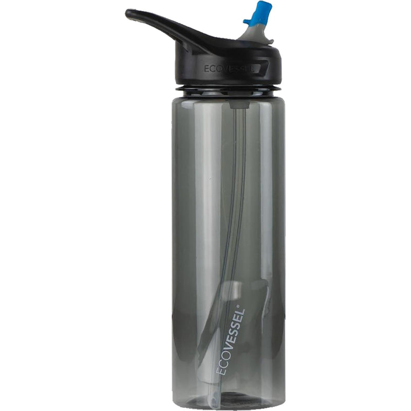 Unisex Ecovessel Wave BPA Free Plastic Sport Water Bottle w/Straw 24 OZ Black Shadow
