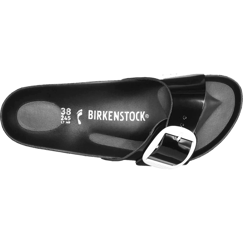 Womens Birkenstock Women's Birkenstock Madrid Big Buckle High Shine Black w/White Buckle Leather Black w/White Buckle Leather