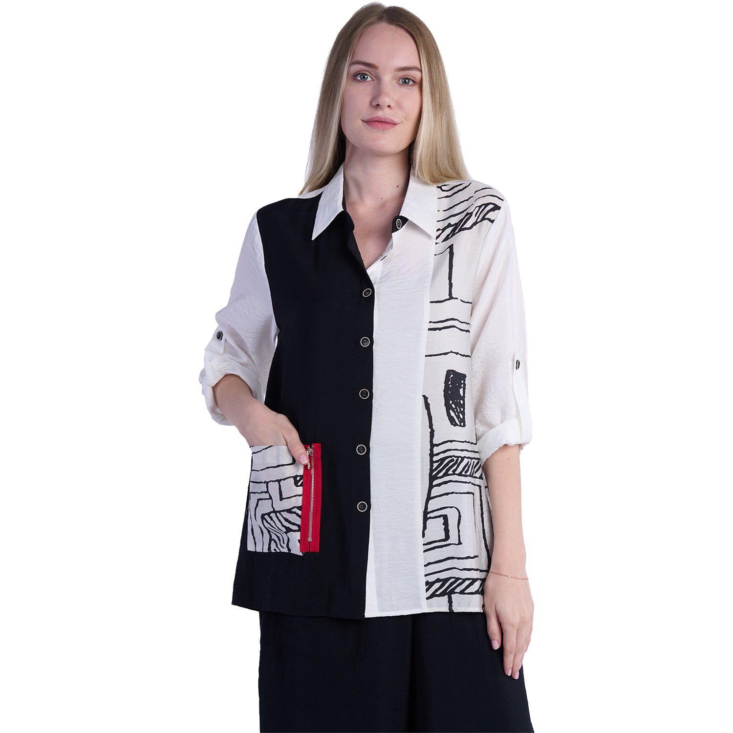 Womens Shana apparel Women's Shana Apparel Red Zip Detail Shirt White White