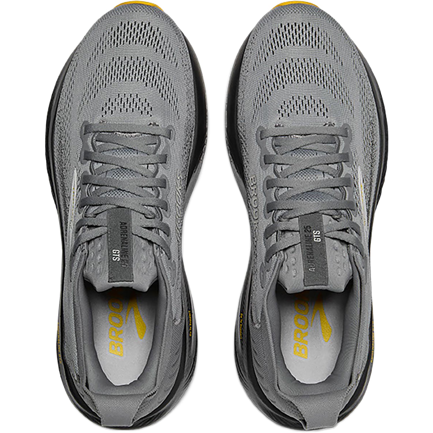 Mens Brooks Brooks Adrenaline GTS 25 Primer Grey/Ebony/Jasmin (Stability Support) Men's Athletic Shoes Primer Grey /Ebony/Jasmin Primer Grey /Ebony/Jasmin