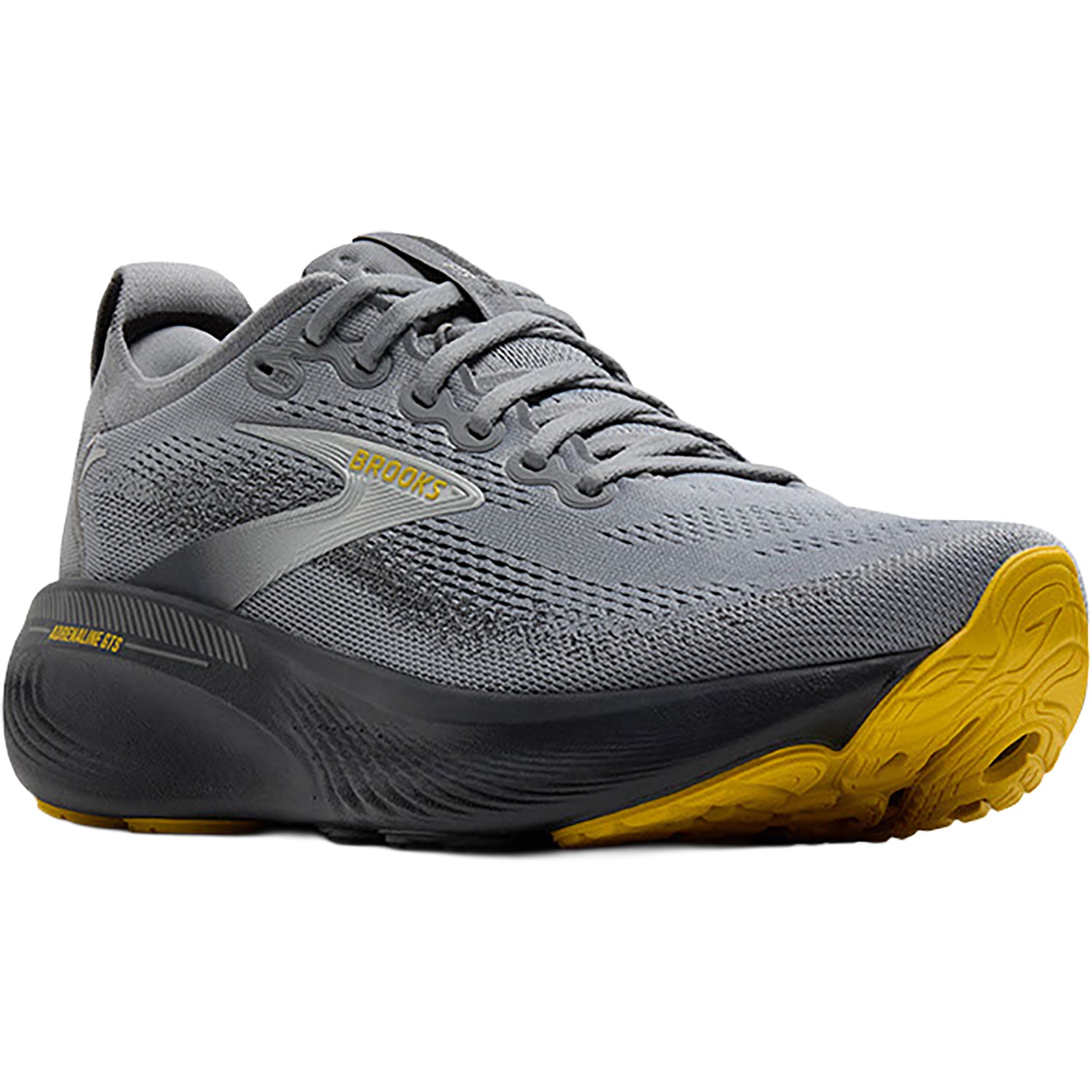 Mens Brooks Brooks Adrenaline GTS 25 Primer Grey/Ebony/Jasmin (Stability Support) Men's Athletic Shoes Primer Grey /Ebony/Jasmin Primer Grey /Ebony/Jasmin