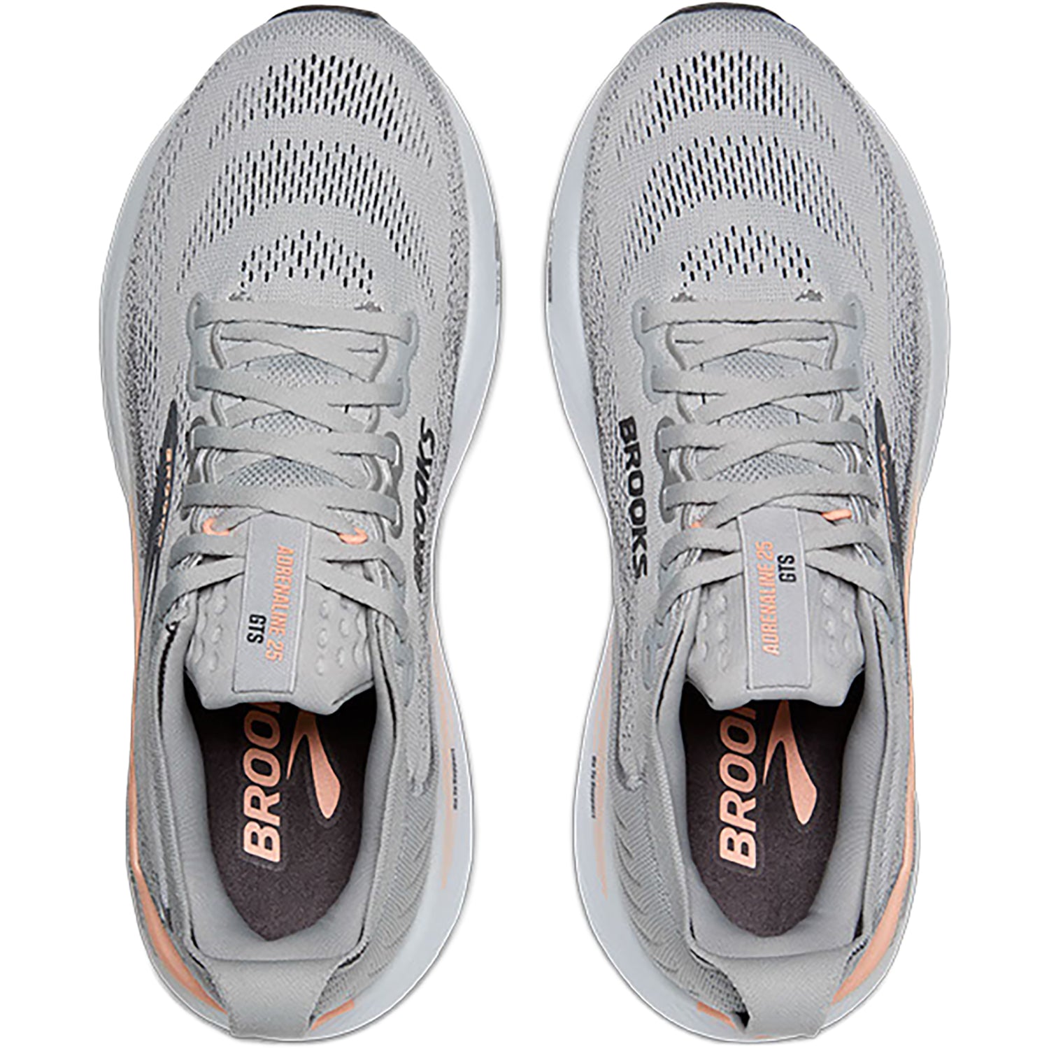 Womens Brooks Brooks Adrenaline GTS 25 (Stability Support) Women's Athletic Shoes Grey/Blackened Pearl/Coral Grey/Blackened Pearl/Coral
