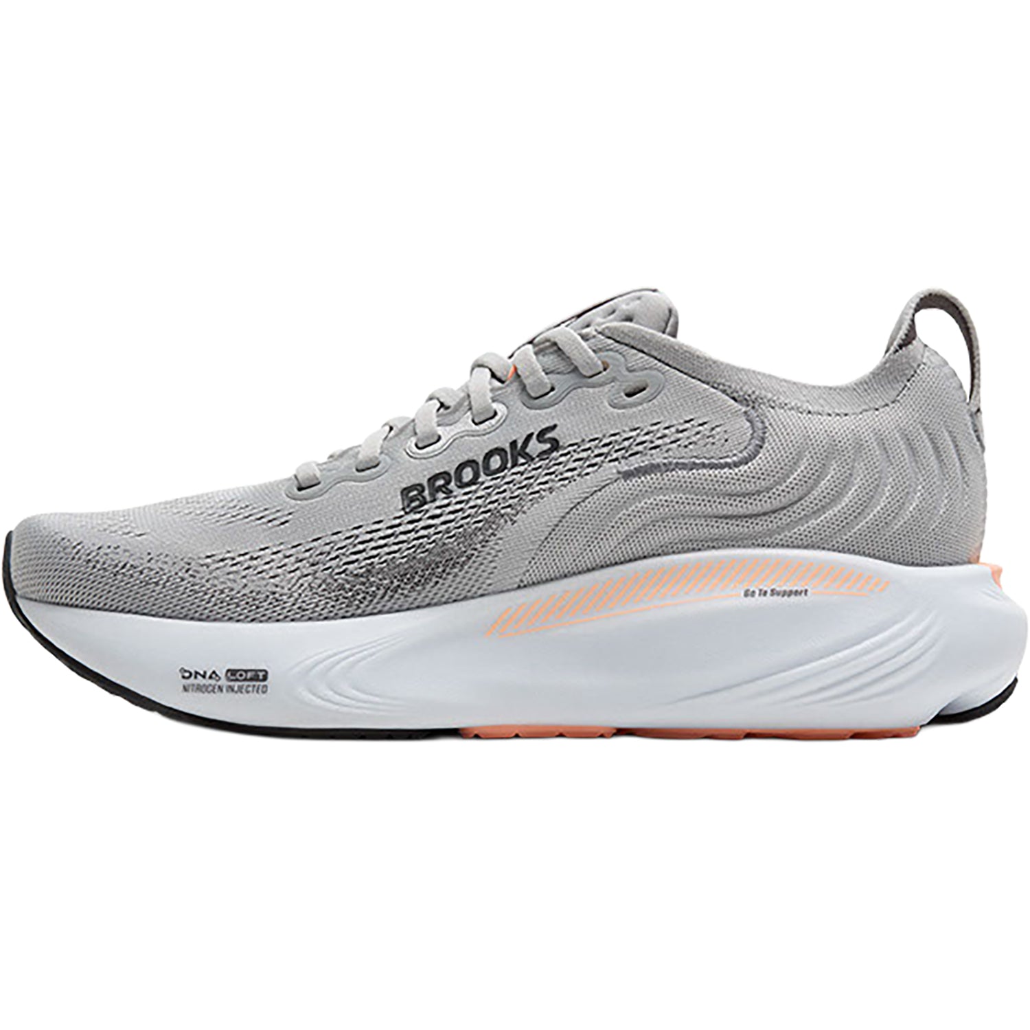Womens Brooks Brooks Adrenaline GTS 25 (Stability Support) Women's Athletic Shoes Grey/Blackened Pearl/Coral Grey/Blackened Pearl/Coral