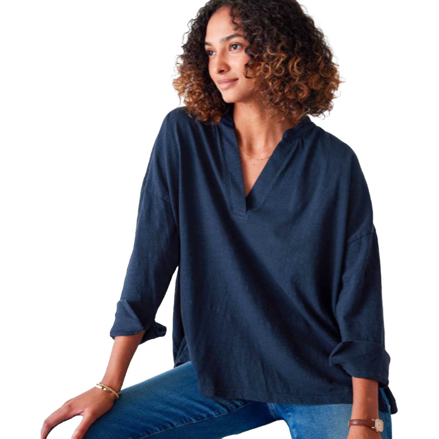 Womens Mersea Mersea Amelia Cuff Long Sleeve Tee Women's Long Sleeve Top Navy Navy