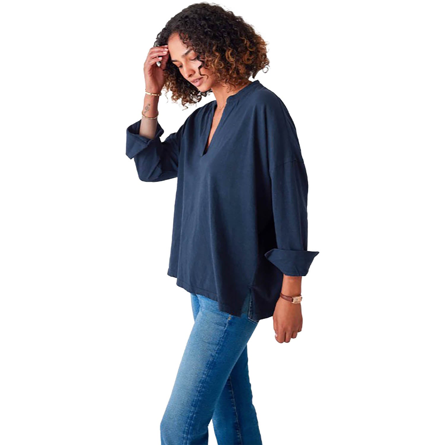 Womens Mersea Mersea Amelia Cuff Long Sleeve Tee Women's Long Sleeve Top Navy Navy