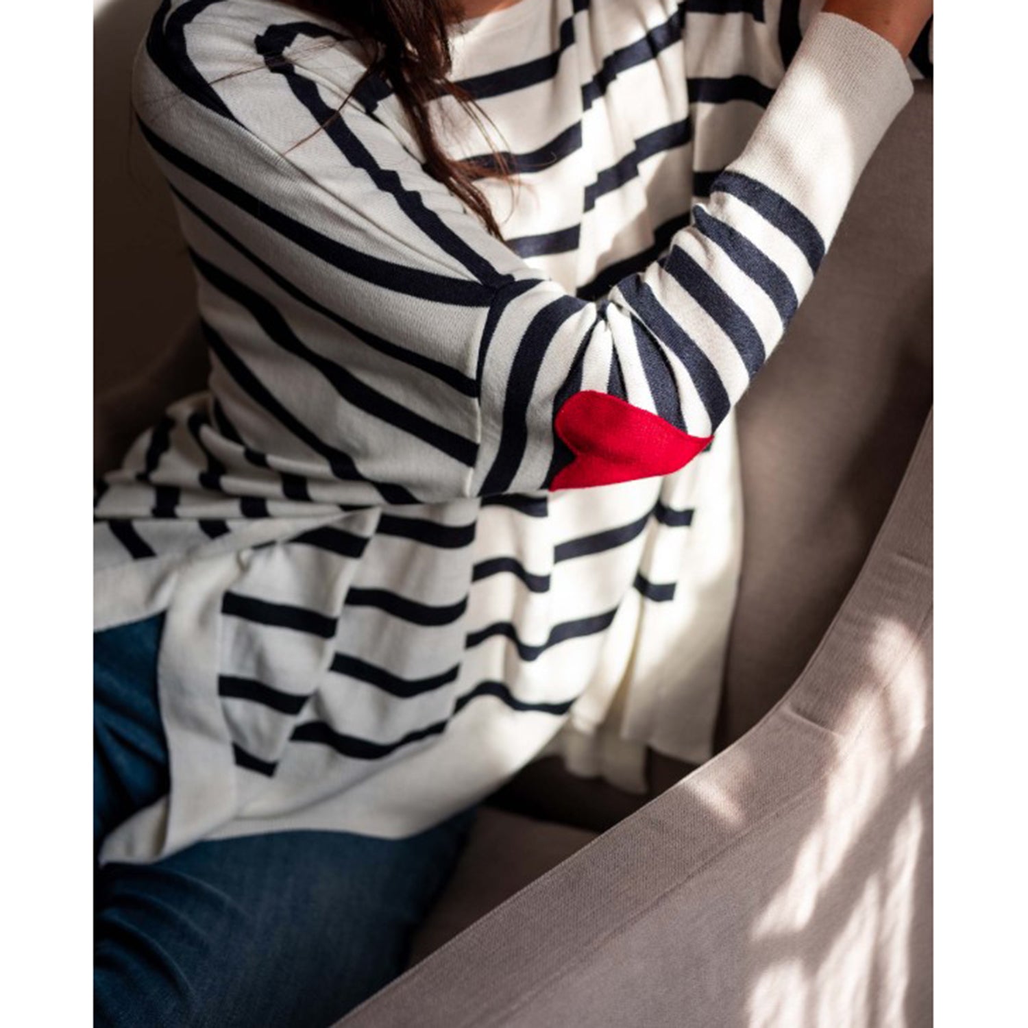 Womens Mersea Mersea Amour Sweater Women's Long Sleeve Top Navy Stripe Heart Navy Stripe Heart