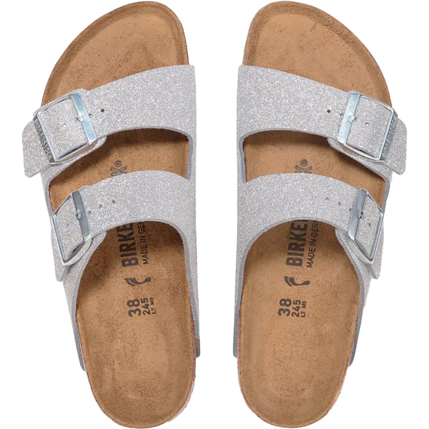 Womens Birkenstock Women's Birkenstock Arizona Shiny Glitter Silver Shiny Glitter Silver