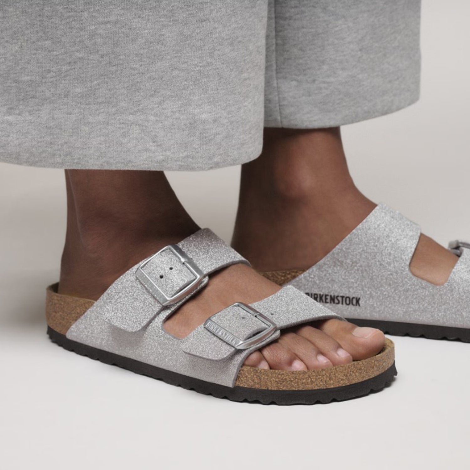 Womens Birkenstock Women's Birkenstock Arizona Shiny Glitter Silver Shiny Glitter Silver