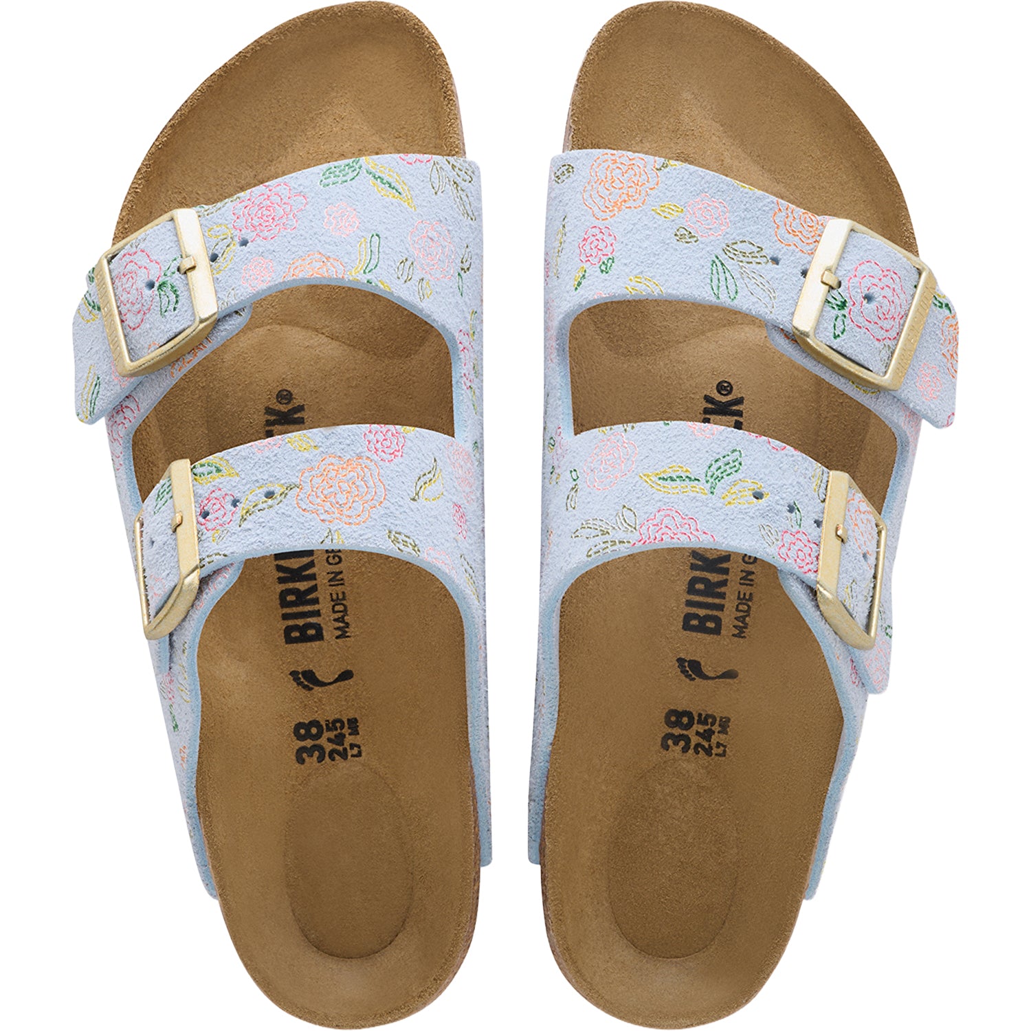 Womens Birkenstock Birkenstock Arizona Flowers Women's Sandals Baby Blue Suede Baby Blue Suede