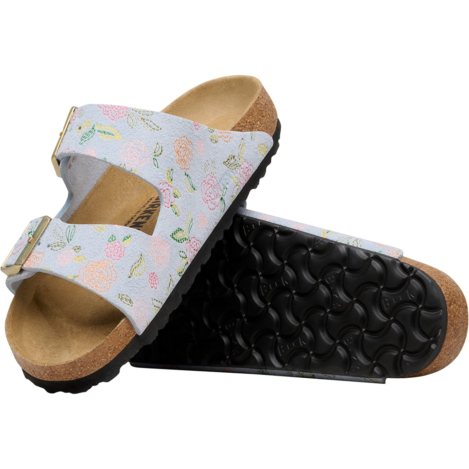 Womens Birkenstock Birkenstock Arizona Flowers Women's Sandals Baby Blue Suede Baby Blue Suede