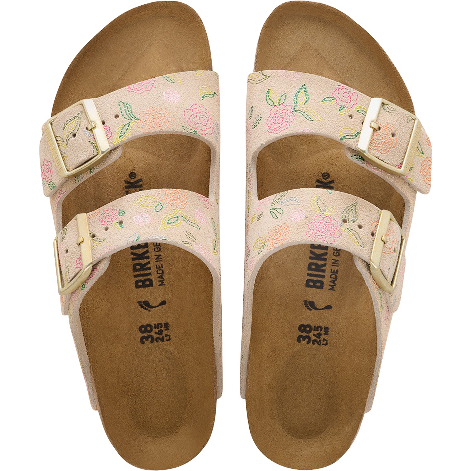 Womens Birkenstock Birkenstock Arizona Flowers Women's Sandals Sandcastle Suede Sandcastle Suede