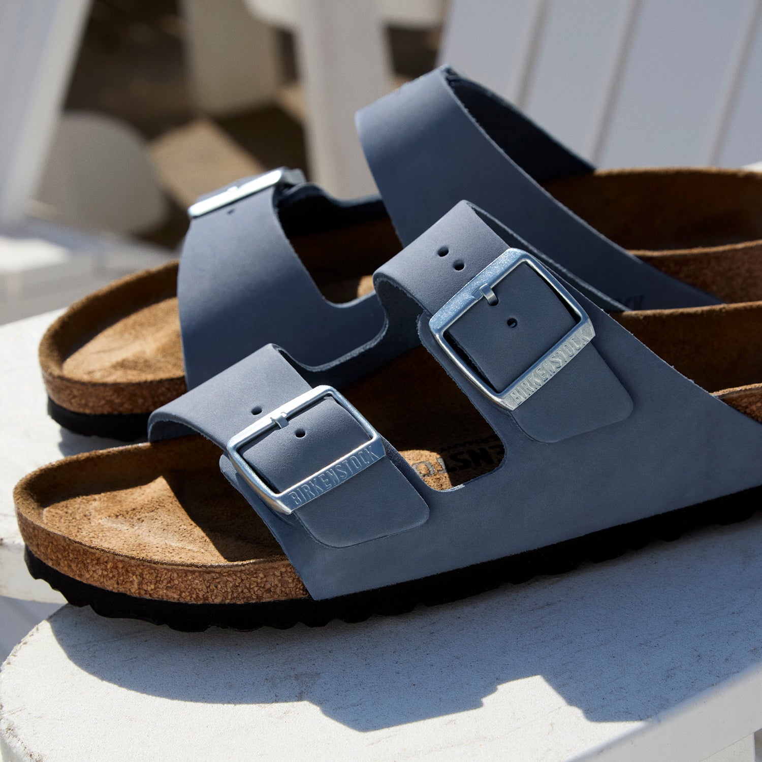 Women's Birkenstock Arizona Stone Blue Nubuck – Footwear etc.