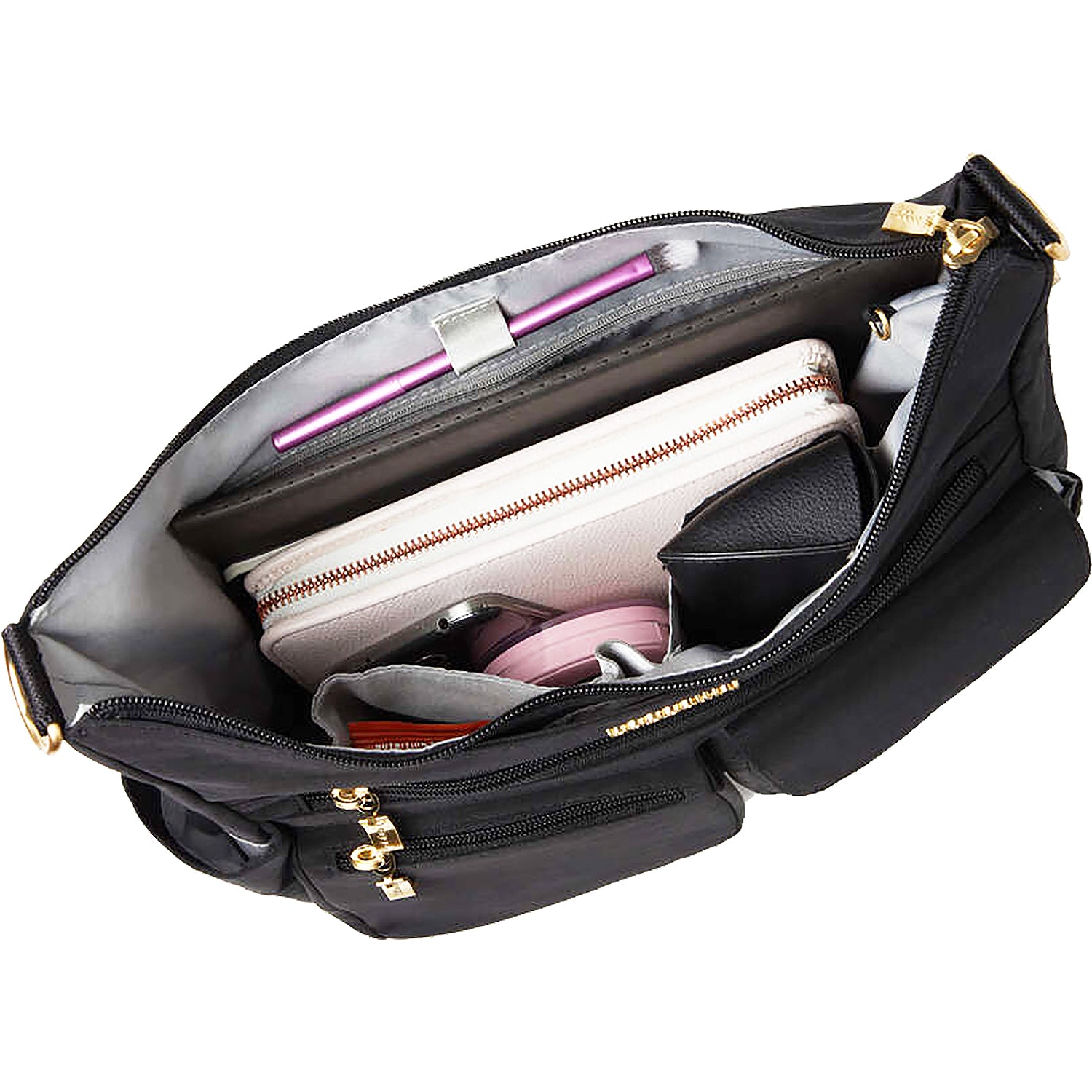 Womens Baggallini Baggallini Modern Everywhere Hobo Handbag Black/Gold Nylon Black/Gold Nylon