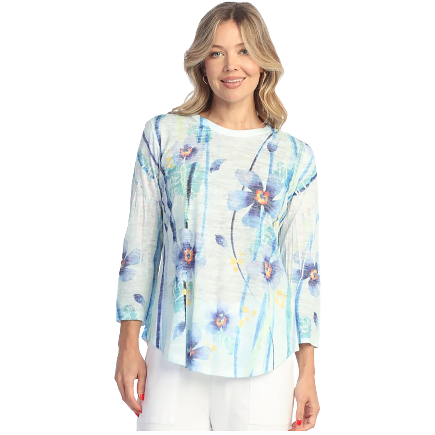 Womens Jess & jane Jess & Jane Burnout 3/4 Sleeve Crew Women's Top Blue Belle Blue Belle