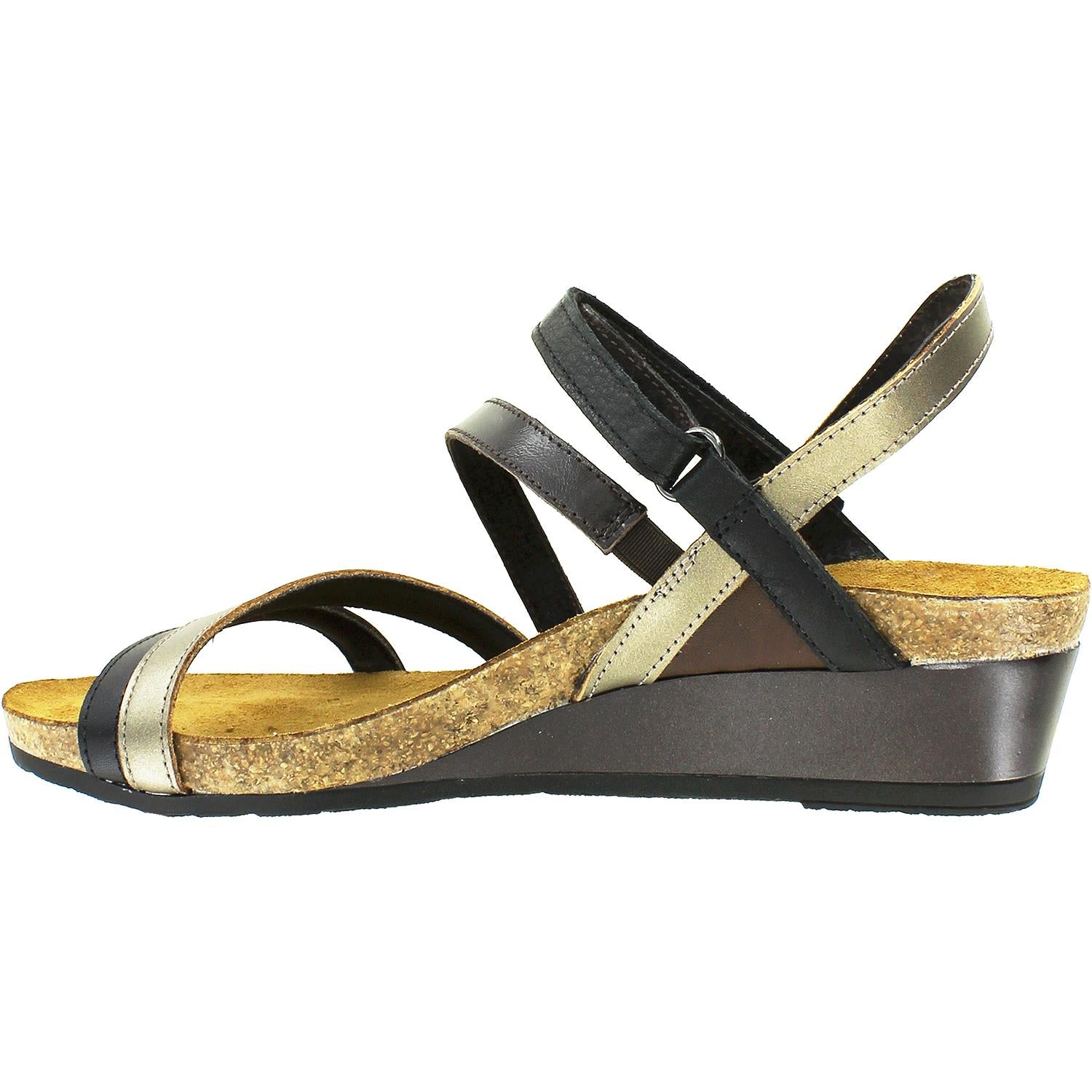 Womens Naot Naot Hero Women's Wedge Heel Sandals Black/Pewter/Walnut Leather Black/Pewter/Walnut Leather