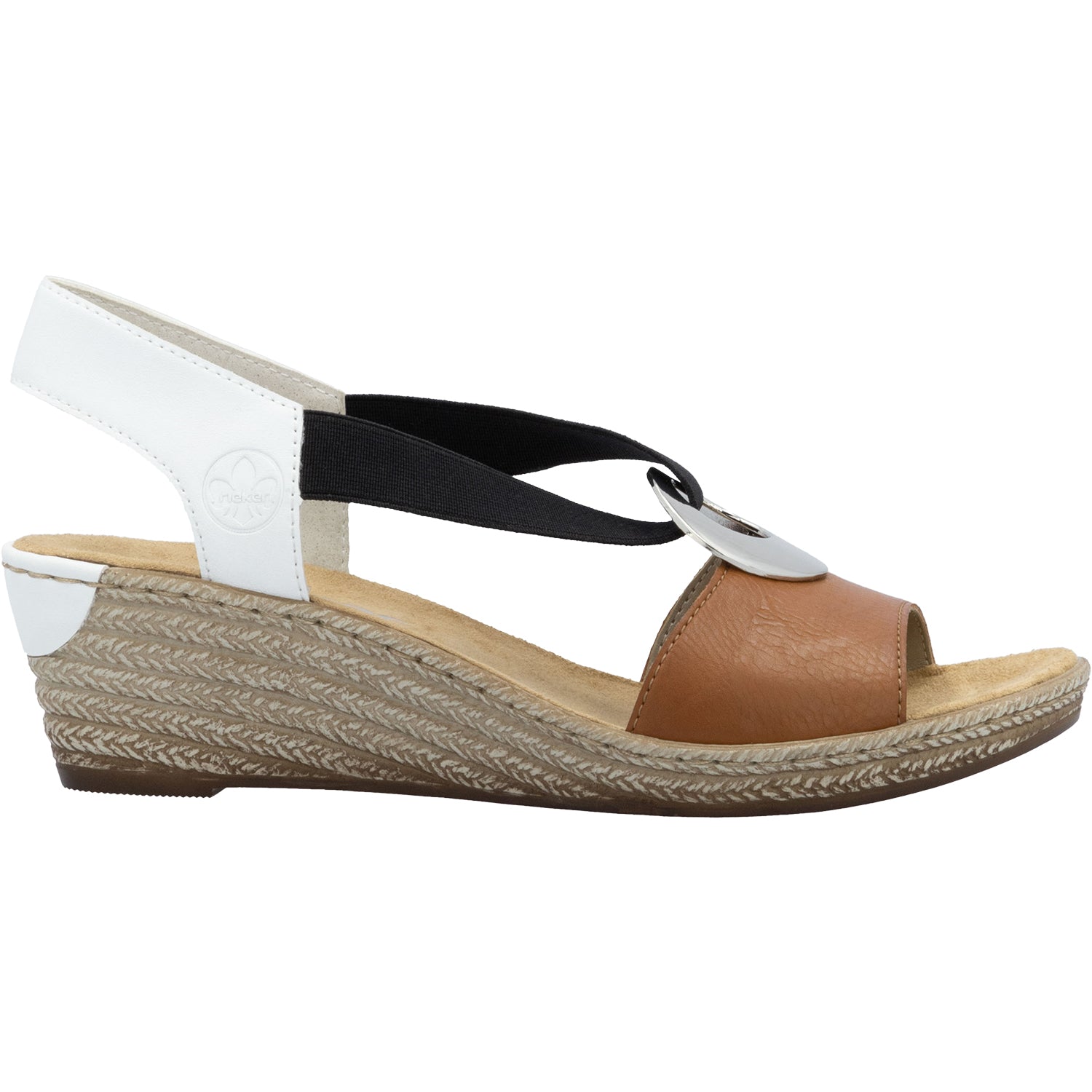 Womens Rieker Rieker 624H6-24 Fanni H6 Women's Wedge Sandals Cayenne/Weiss Synthetic Cayenne/Weiss Synthetic