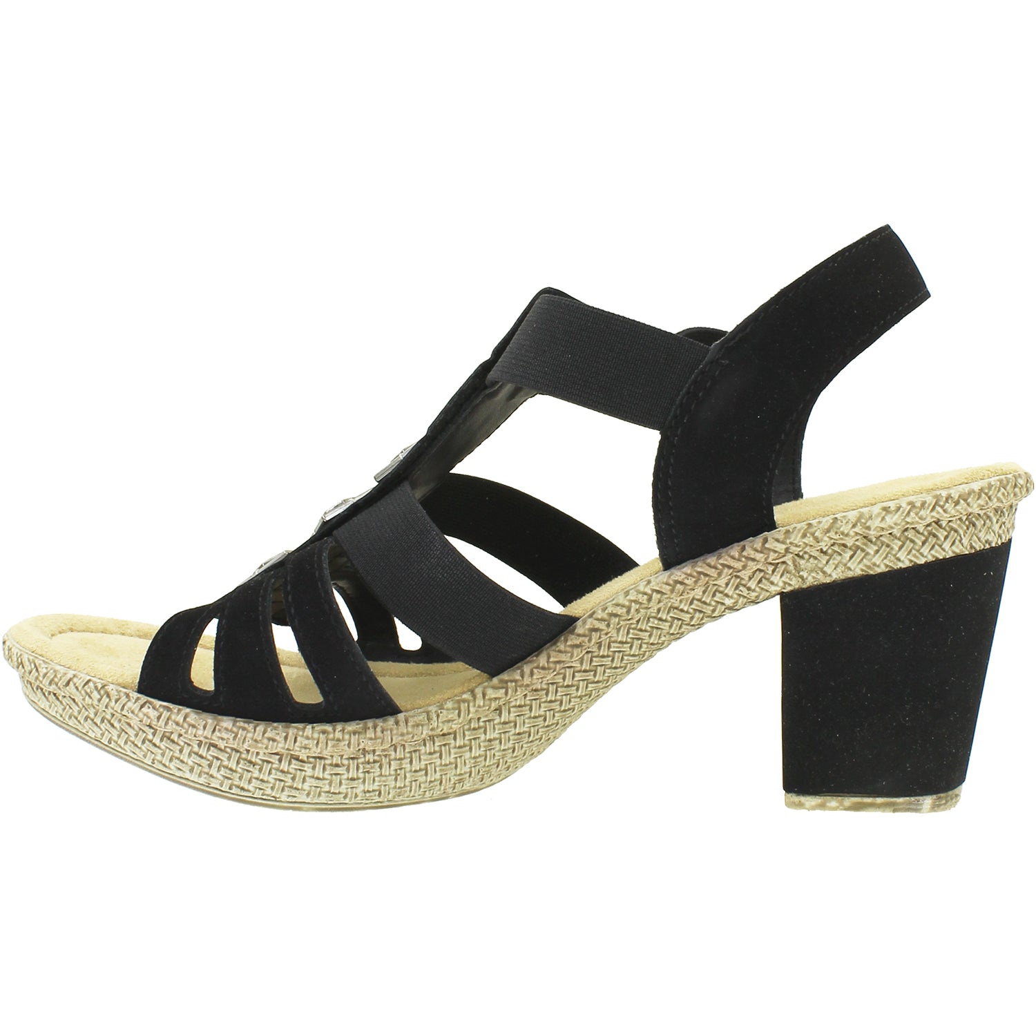 Womens Rieker Rieker 66560-00 Rabea 60 Women's High Heel Sandals Black Synthetic Black Synthetic