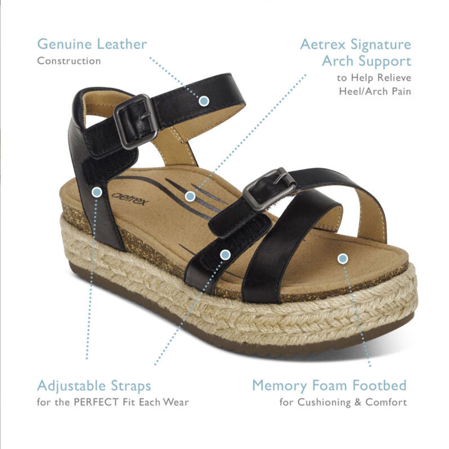 Womens Aetrex Aetrex Paula Women's Espadrille Sandals Walnut Leather Walnut Leather
