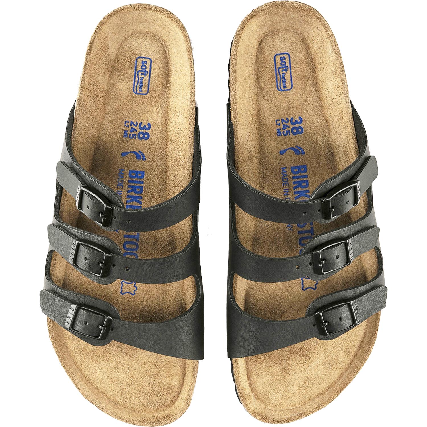 Womens Birkenstock Birkenstock Florida Soft Footbed Women's Sandals Black Birko-Flor Black Birko-Flor